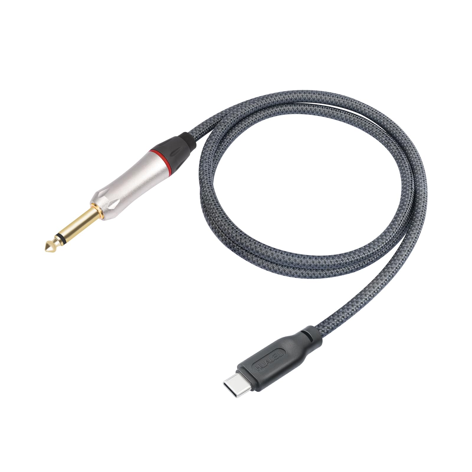 HUALEU 3.3Ft 1/4 to USB C Electric Guitar Recording Cable, USB C to 1/4 TS Electric bass Guitar Cable for Recording, Electric Guitar 1/4 TS 6.35 mm Male Jack to Computer, Smartphone USB C, grey