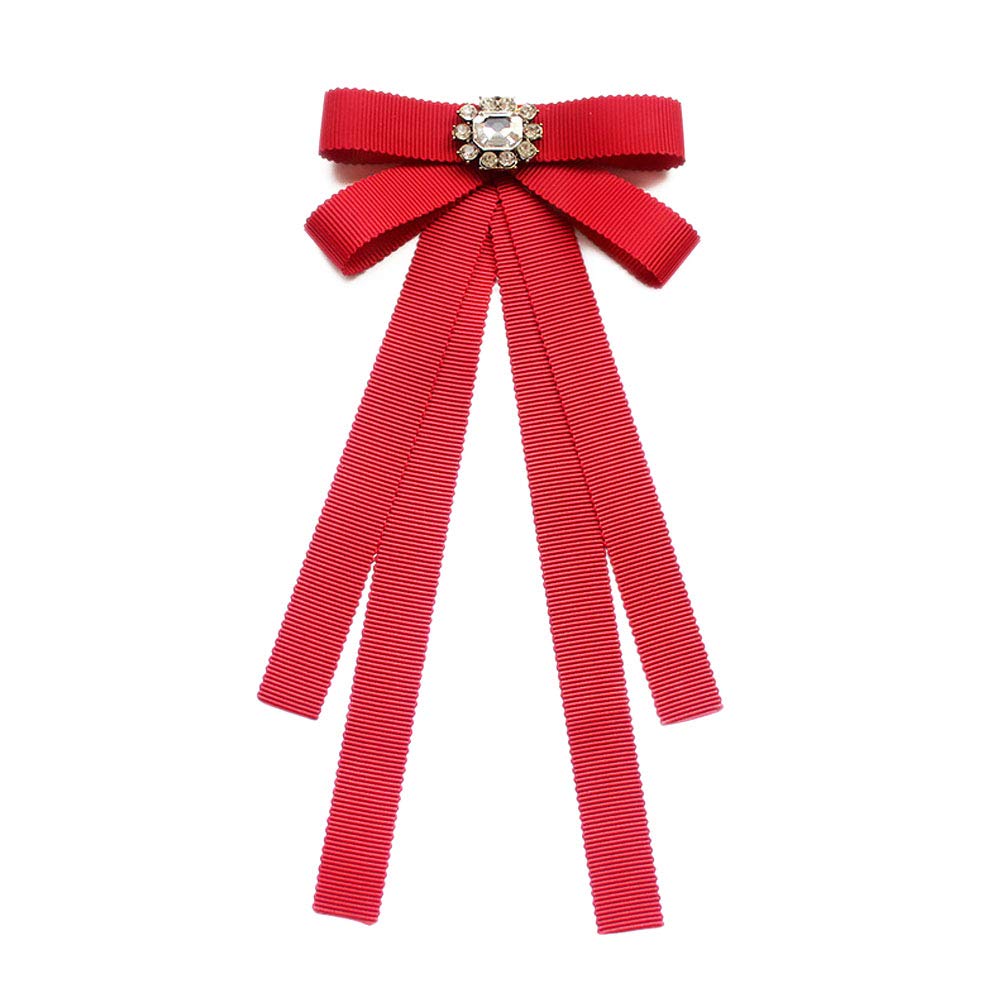 FASELE JKQBUX Women Bow corsage with Brooch Vintage Crystal Pre Tied Long Bow Tie Ribbon Neck Tie for Party Accessories