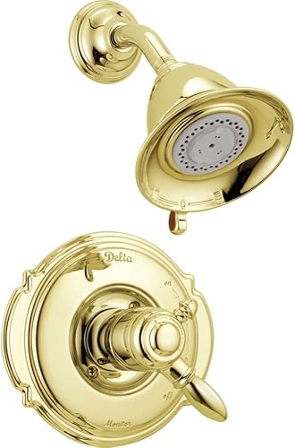 Delta Faucet Victorian 17 Series - Kit de molduras de ducha de doble función con cabezal de ducha de 2 rociadores, latón pulido T17255-PB (válvula