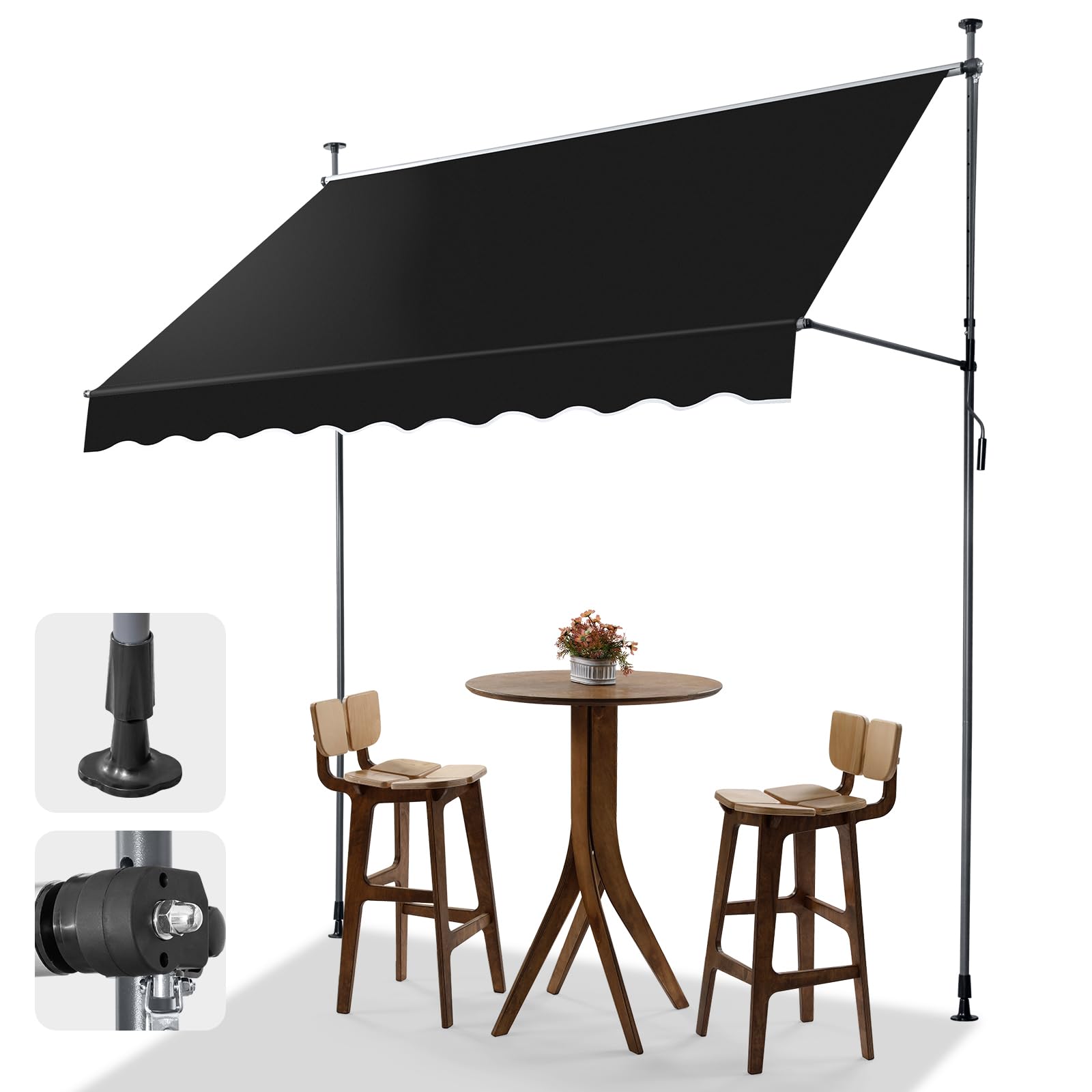 LEADZM Tenda da sole a morsetto, larghezza 250 cm, senza foratura, impermeabile, resistente ai raggi UV, regolabile in altezza con manovella, per terrazza, balcone, giardino, negozio, nero