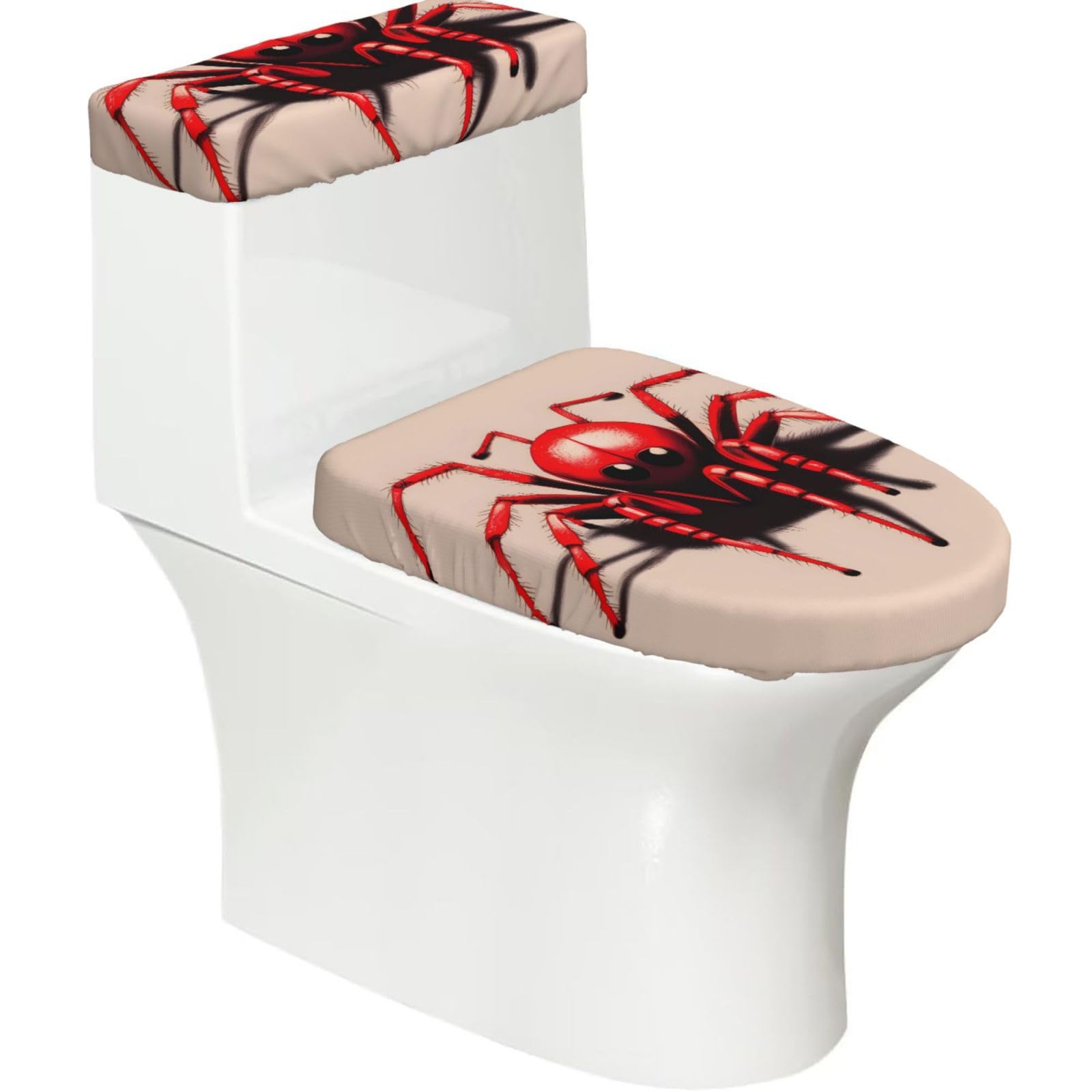 Cute Little red Spider Elastic Toilet Cover Set of 2-Stretchy Lid and Tank Covers for Bathroom, Soft Washable U Shape Toilet Decor
