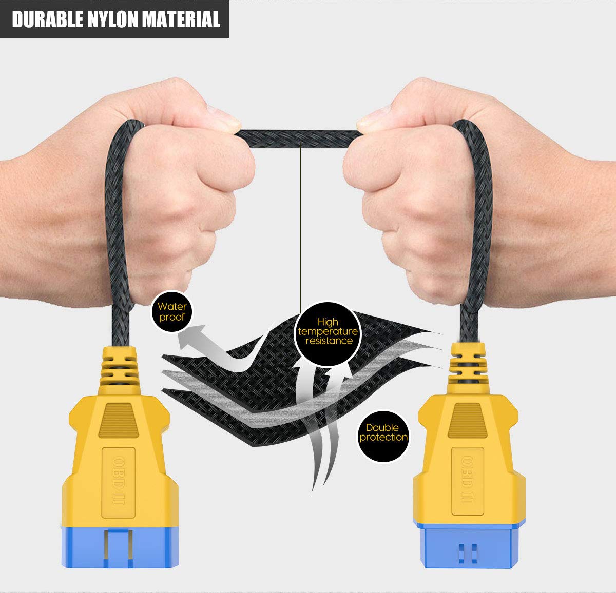 OURANTOOLS Câble D'Extension OBD2 1.5m Renforcé Nylon – Adaptateur OBD-II Mâle Vers Femelle 16 Broches Ultra Résistant Pour Scanner Diagnostic Auto