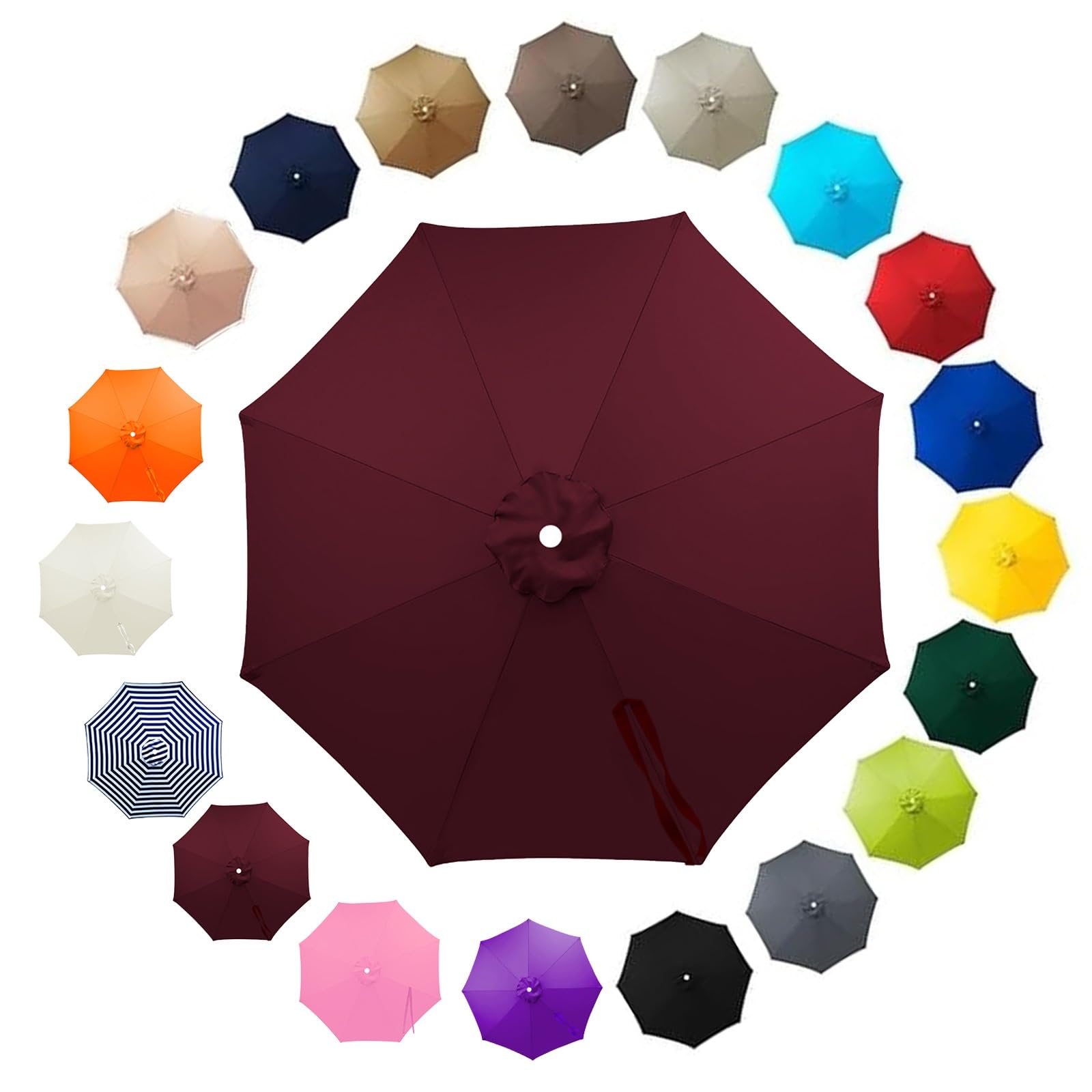 Outdoor Patio Parasol Replacement Canopy 2.5m 2.8m 3.30m 3.5m 6/8 Ribs, Fade Resistant Garden Umbrella Top Fabric Cover, Waterproof UV Protection Sunshade Cloth(Burgundy,2.0m/8 Arms)