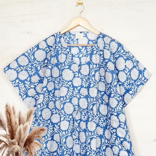 INDACORIFY Floral Print Kaftan Dress 100% Cotton Printed Long Caftan Cotton Night Bikini Coverup Maxi Gown Summer Tunic2