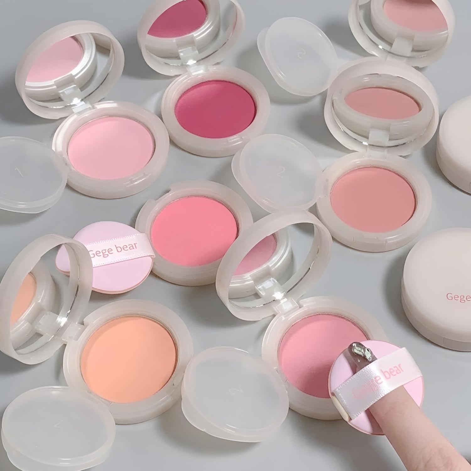 Gege Bear Sweet Color Blush Compact Powder | Matte Luminous Finish | Lightweight Cushion-Soft Formula | Natural Flushed Cheek Look | Cute Shades from Nude Peach to Hot Pink | Buildable Sheer-to-Bold Coverage | Adorable Puff Compact with Mirror | Perfect Silky Blusher for Women & Teens (01# Spring Wilderness, 5g)-image-32