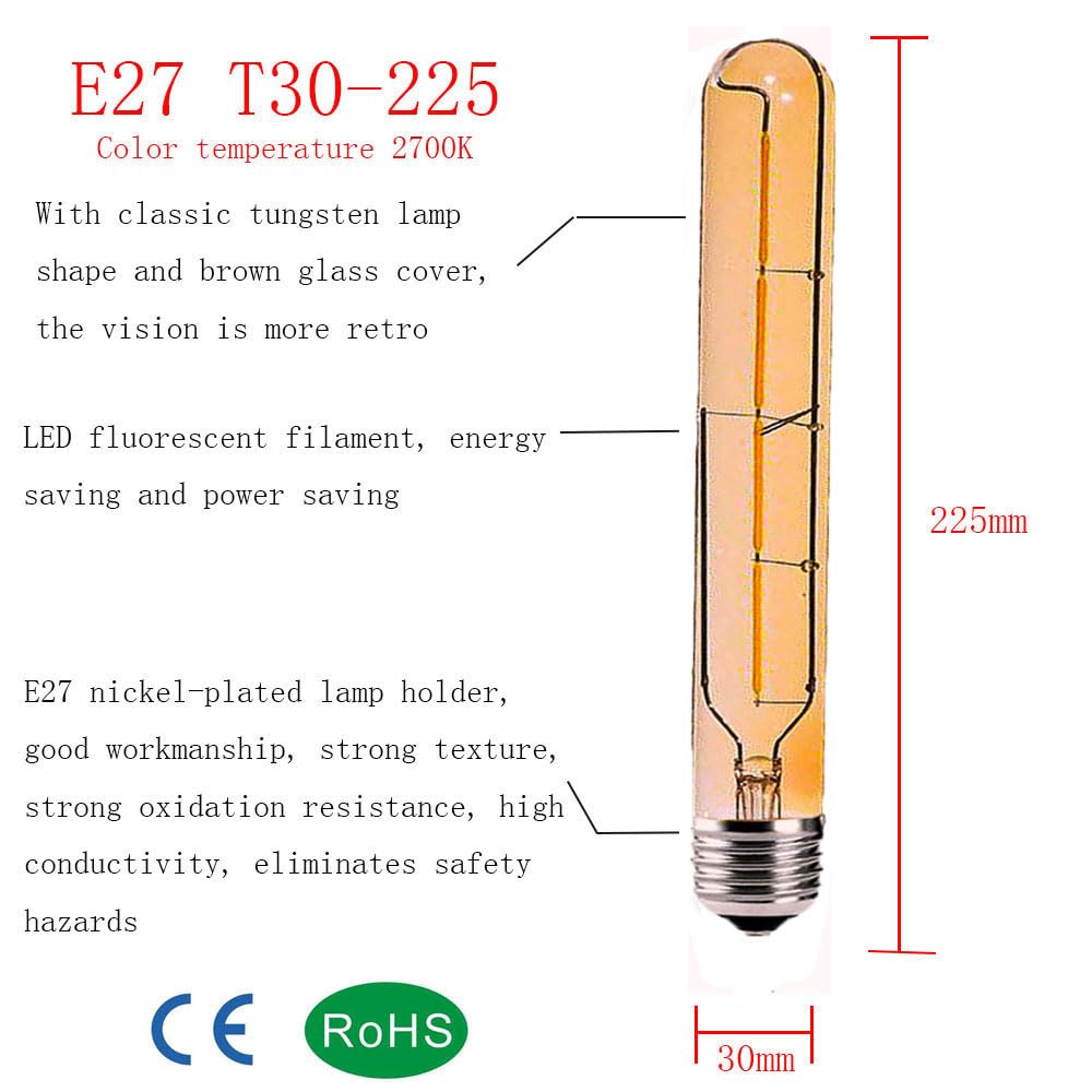 Lampadine a LED Confezione da 2 lampadine a filamento Edison E27 T30-225 Vintage 4W 400LM Bianco Caldo 2700K Non dimmerabile