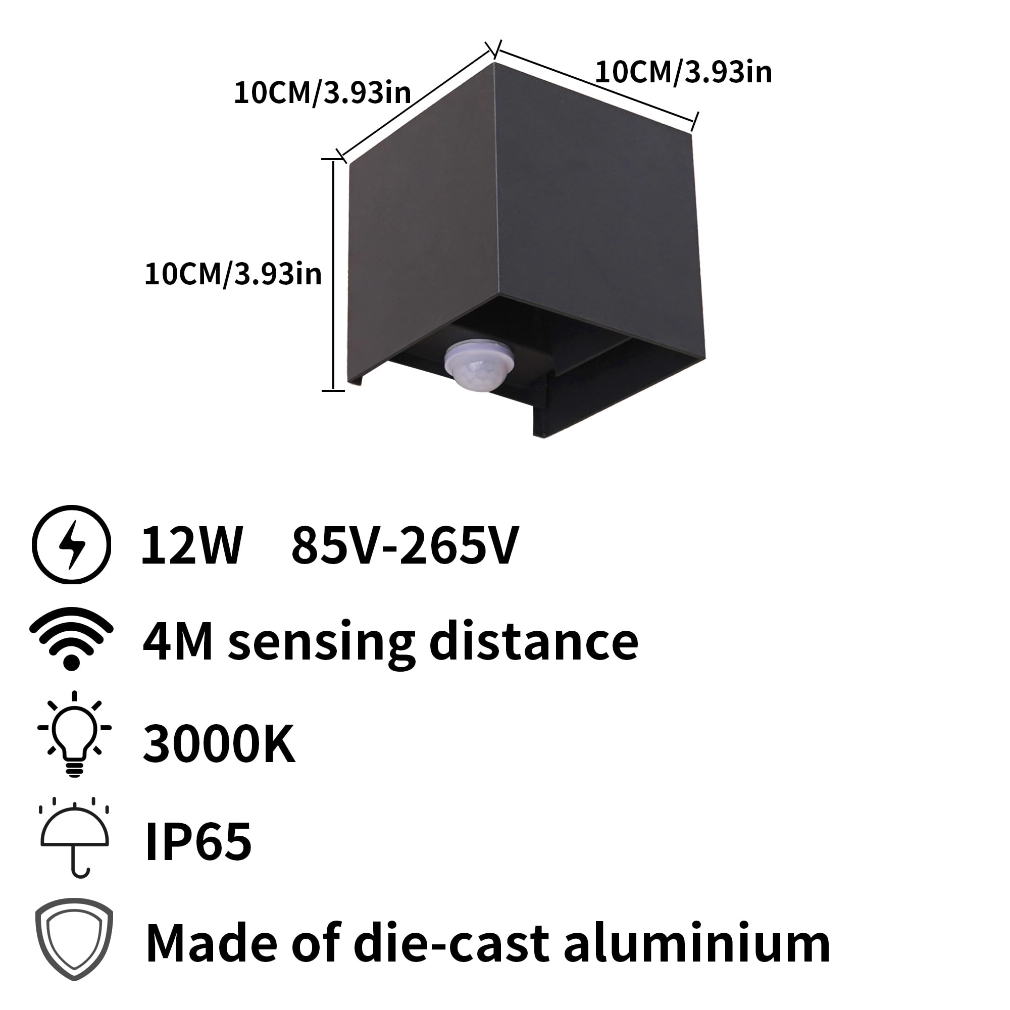 KarlpaSW Outdoor Wall Lights with Motion Sensor 2pack,12W Up Down Outside PIR Lights,Mains Powered 3000K Warm White IP65 Black LED Wall Sconce for Front Door,Garage,Porch - Image 3