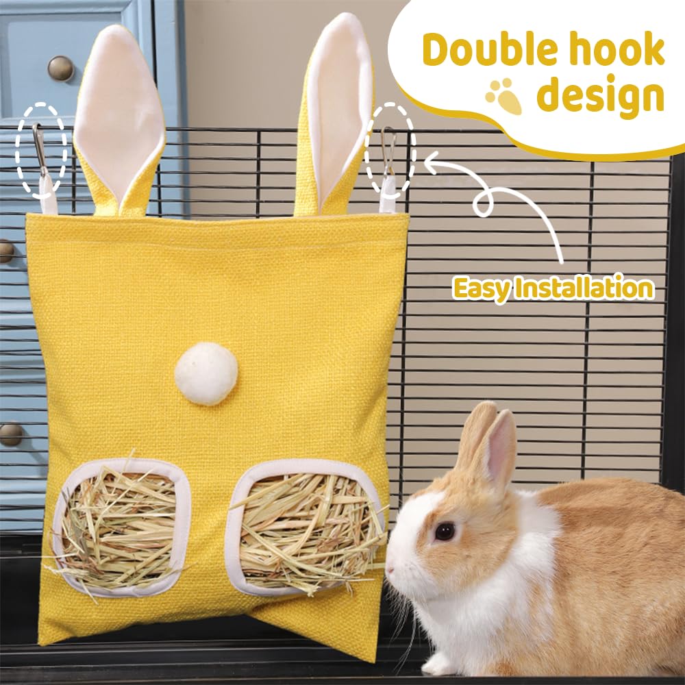 Sac a Foin pour Lapins,Mangeoire a Foin Suspendue pour Cochon d'Inde avec 2/3 Trous pour Chinchillas,Hamsters,Petits Animaux de Compagnie et Animaux