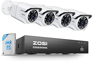 ZOSI 4K PoE Security Camera System,4pcs 8MP Indoor Outdoor Bullet Cameras with Person Vehicle Detection,People Counting,One-Way Audio,100ft Night Vision,4K/8MP 8CH NVR with 2TB HDD for 24/7 Recording asin的图片