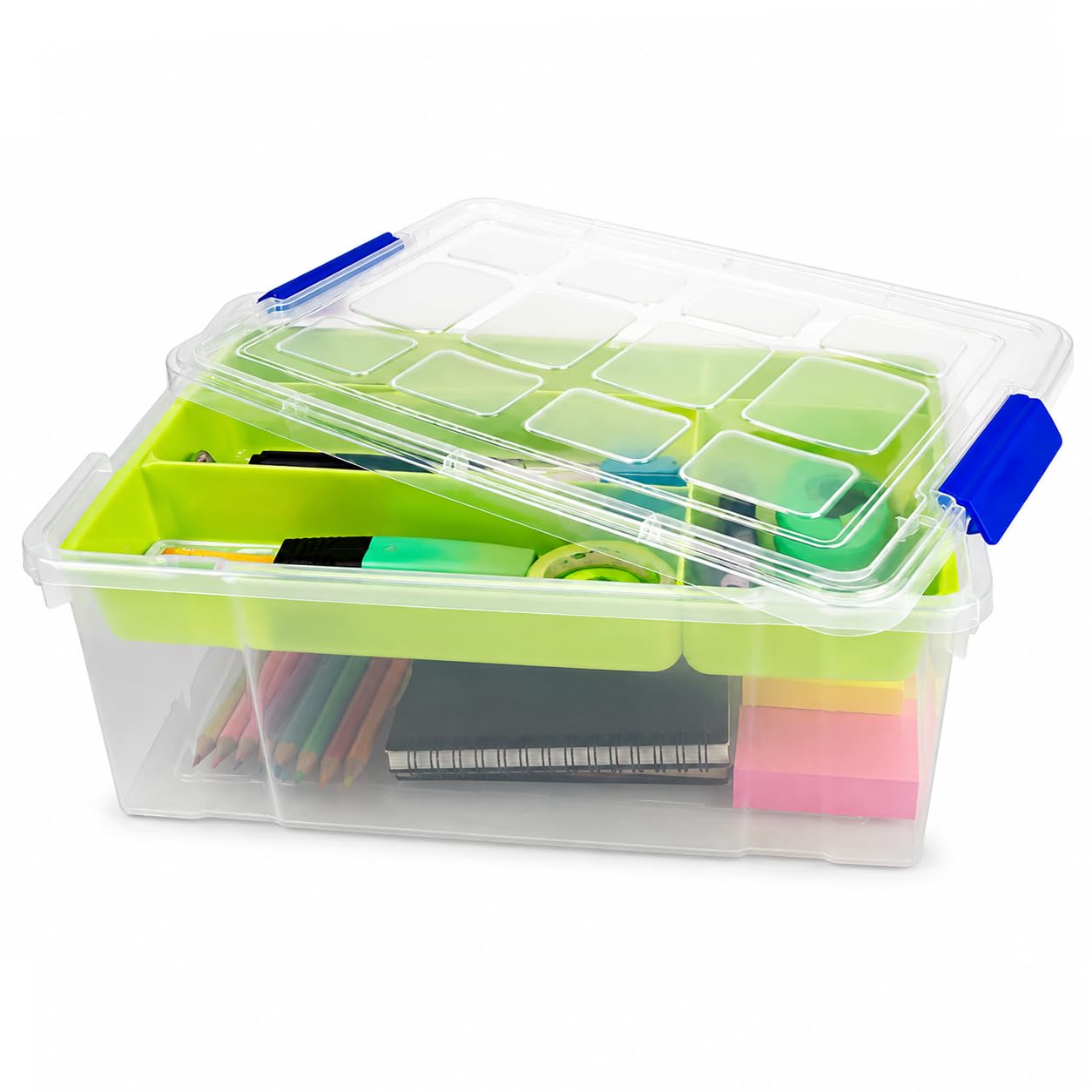 plastific 9L Storage Box with Secure Lid & Tray | Stackable Clear Container — image 1