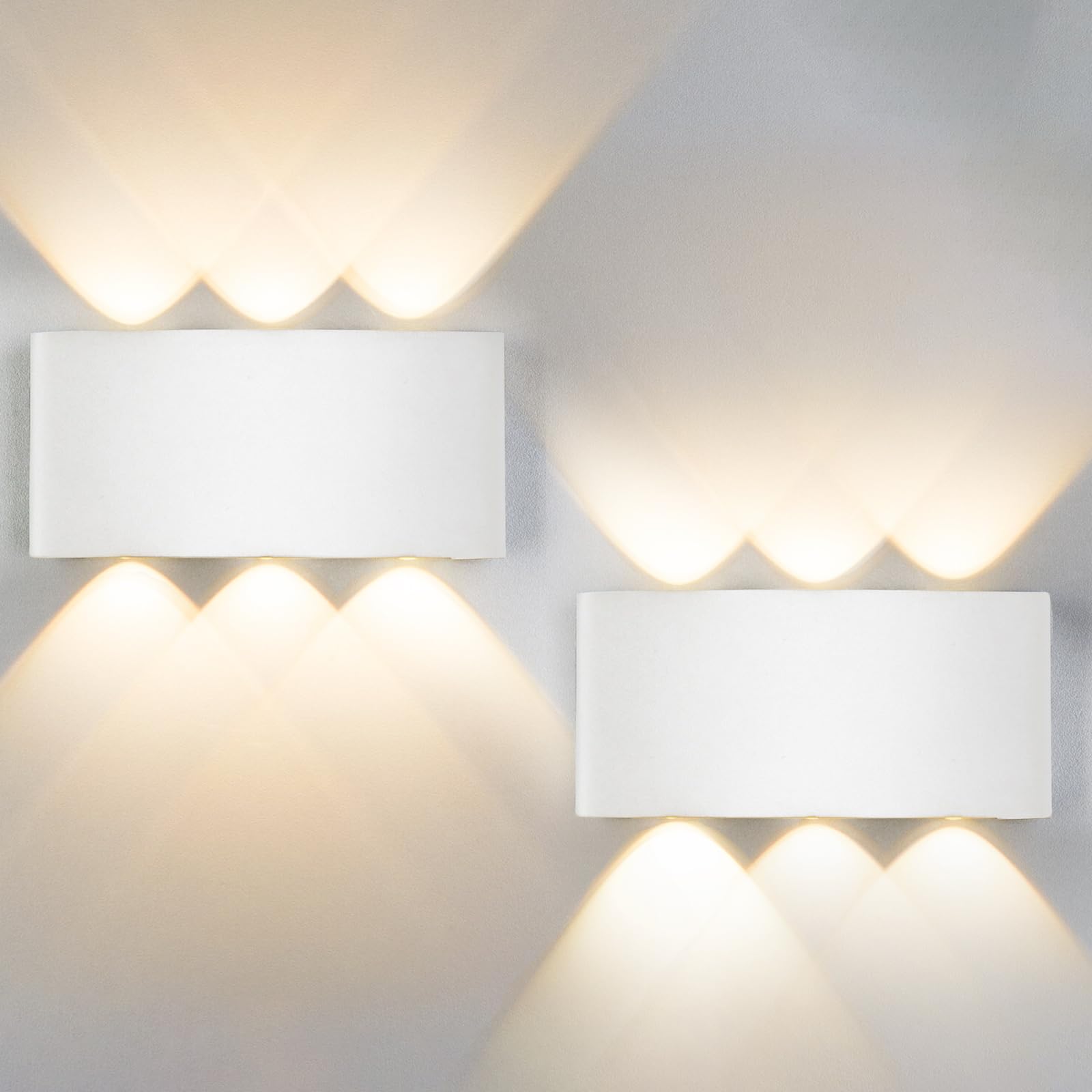 Gebiuhoo 2 Piezas Apliques de Pared Interior LED 6W Lámpara de Pared Exterior IP66 Impermeable 3000K Blanco Cálido Apliques de Pared Modernos para Salas, Pasillos, Escalera, Dormitorios, Blanco