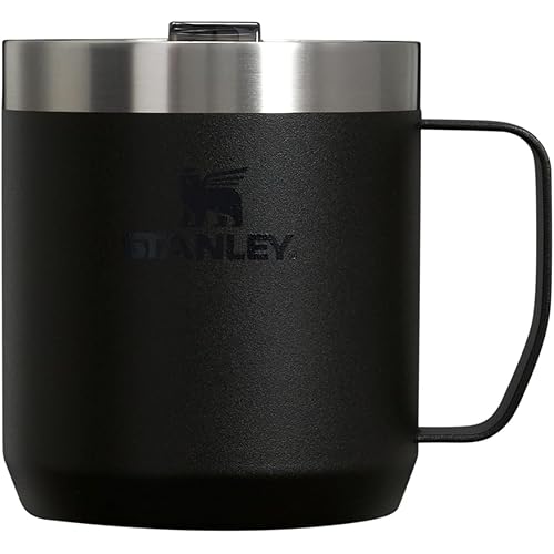 Stanley Stay-Hot Camp Mug 12 oz | Press Fit Drink Through Lid | Cup for Coffee, Tea and Drinks | Insulated Stainless Steel Coffee Mug | BPA-Free | Black 2.0