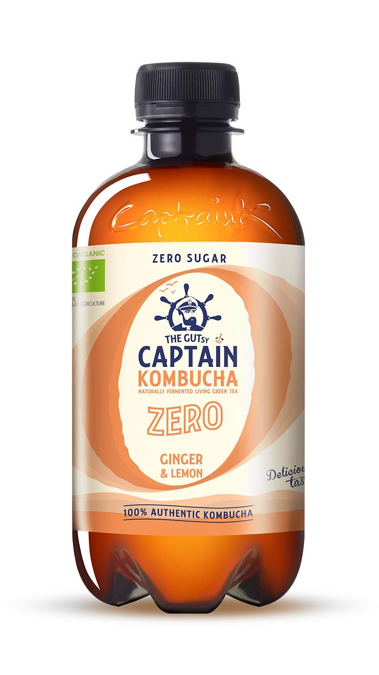 The Gutsy Captain Kombucha ZERO - Zero Sugar, Zero Calories - Bebida Probiótica Naturalmente Fermentada, Sin Pasteurizar, Vegan - 12 x 400ml - MixBox
