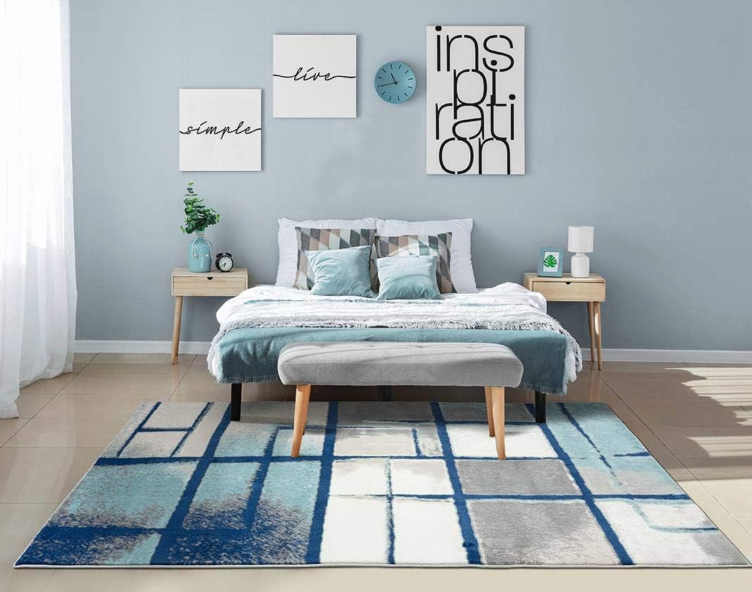 LUXE WEAVERS Lagos Collection 9218 Blue 5x7 Art Deco Area Rug