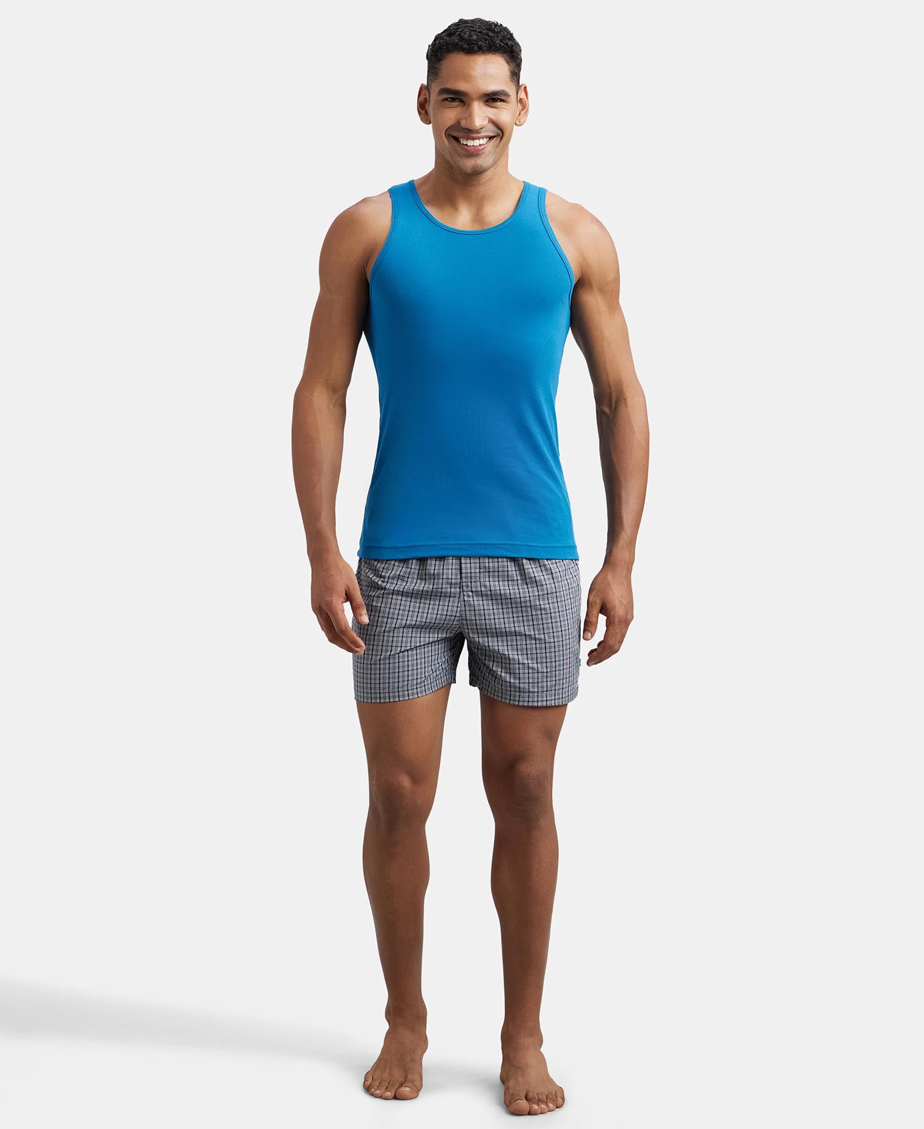 Jockey FP04 Men's Super Combed Cotton Rib Round Neck Sleeveless Vest with Extended Length for Easy Tuck_Blue Saphire_M
