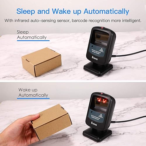 Miniatura 4 de Eyoyo Escáner de código de barras manos libres 2D, lector de código de barras de escritorio con cable USB omnidireccional 1D 2D PDF417 lector de
