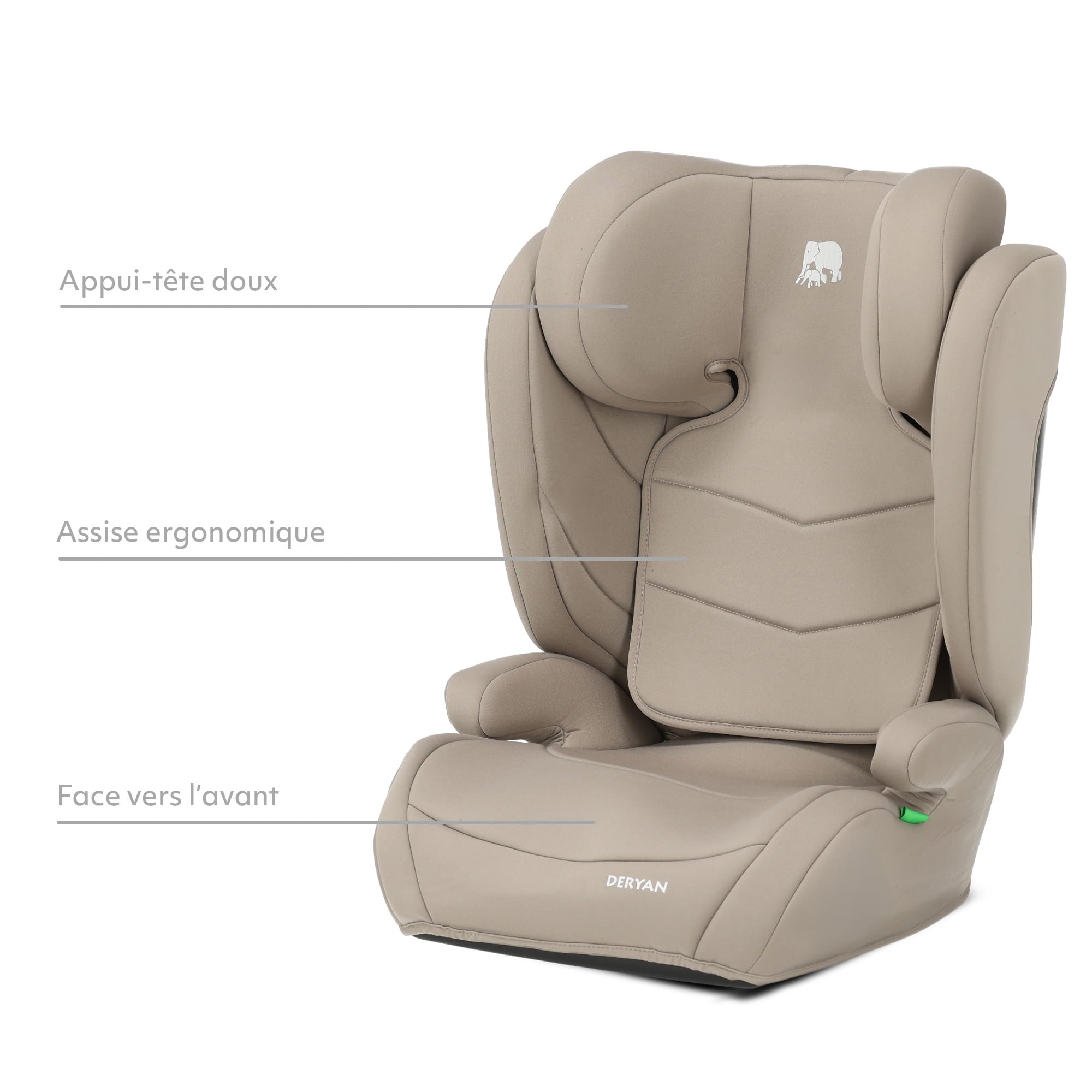 Deryan Rehausseur Voiture Enfant, de 100 à 150 cm (Environ 3,5 à 12 ans 0-36 Kg), Siège Auto groupe 1 2 3, ECE R129, léger, Siège auto bébé, FWF, Nougat