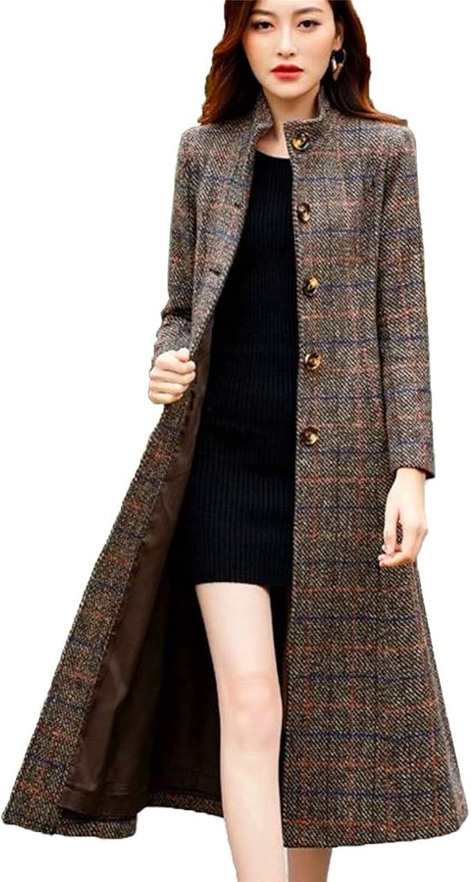 Amazon ウールコート女性の長いセクション2018秋と冬の新しい女性の気質のウエストロングウール大型スリムウールコート 印刷されたチェック柄のウールのコートの女性のロングコート コート ジャケット 通販