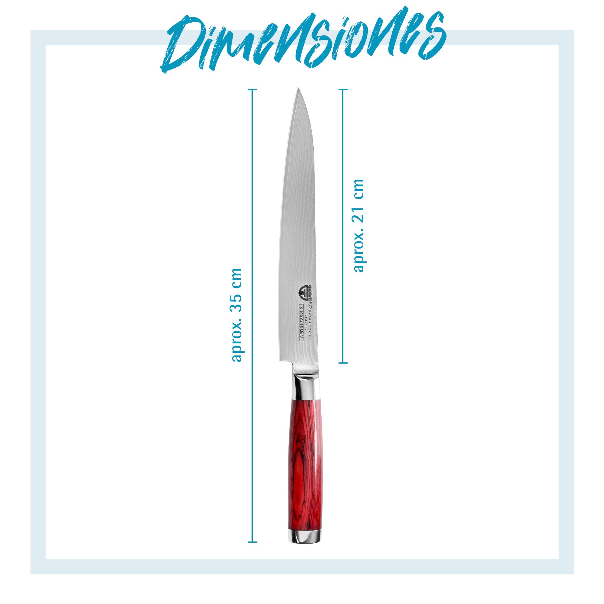 GRÄWE Nóż ze stali damasceńskiej, ostry, duży damasceński nóż Santoku, nóż kuchenny ze stali damasceńskiej, ostrze 21 cm, nóż szefa kuchni w stylu japońskim, z pudełkiem na prezent