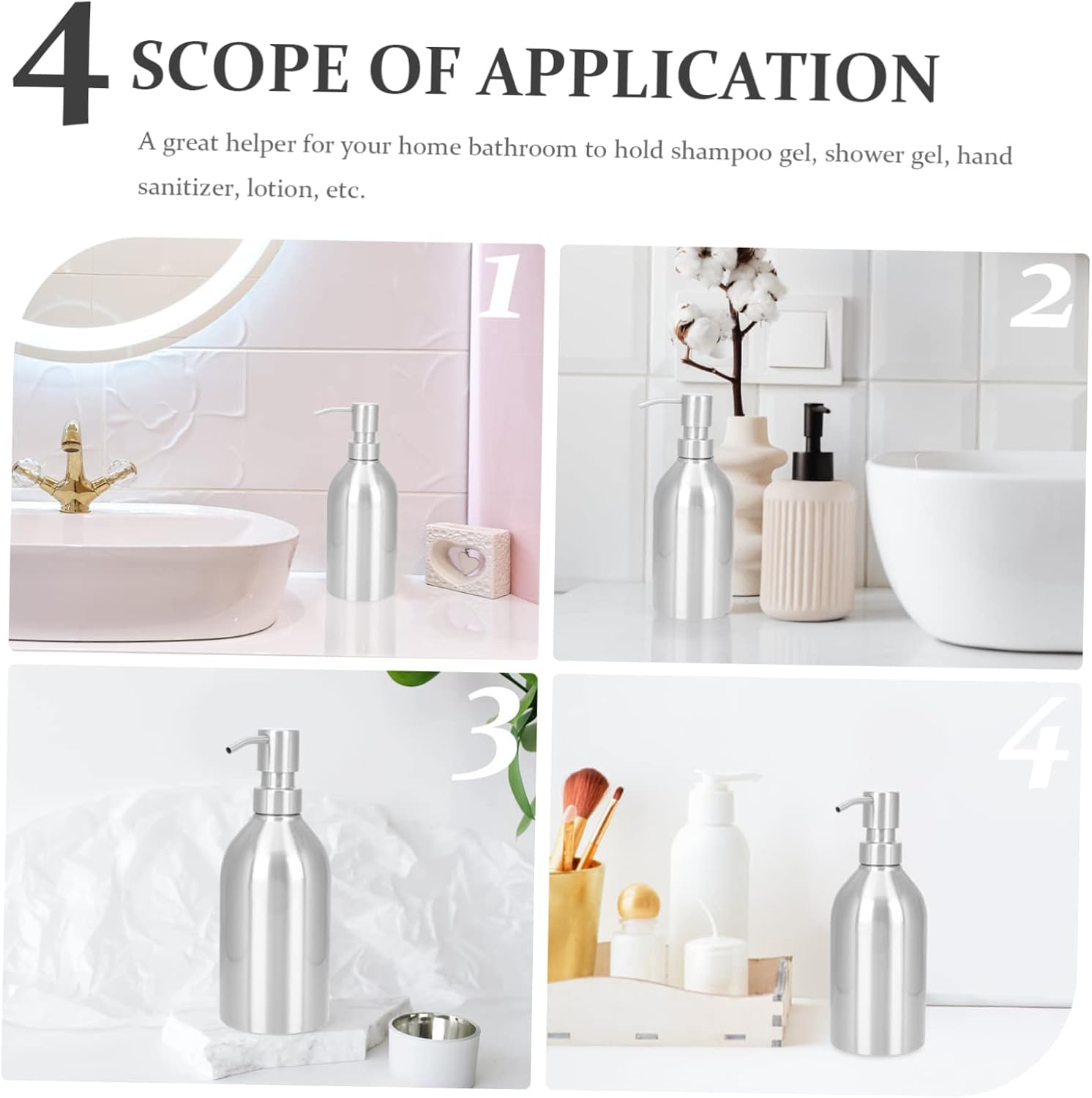 Stainless Steel Soap Dispenser Hand Soap Pump Bottle for Shower Wall Bathroom