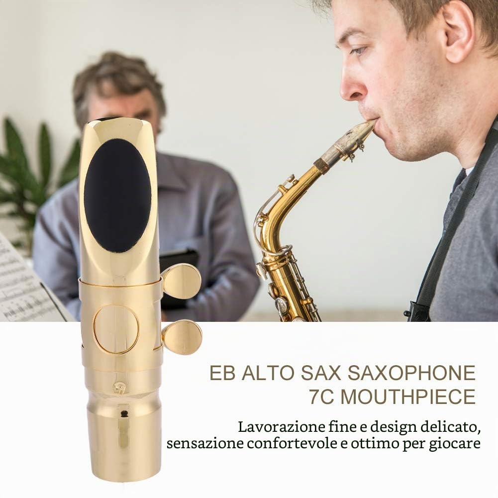 Bocchino per Eb Sassofono Alto, Set di 7C Bocchino in Metallo e Copertura e Pad dei Denti per Sassofono Accessorio di Strumenti Musicali