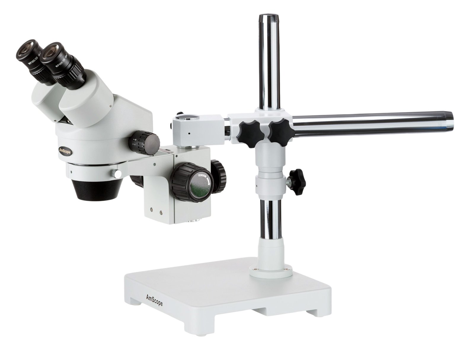 AmScope SM-3BX - Microscopio professionale con zoom binoculare stereo, oculare WH10x, ingrandimento 3,5 x 45 x, obiettivo zoom 0,7 x 4,5 x, illuminazione ambientale, supporto braccio singolo, con obiettivo Barlow 0,5 x