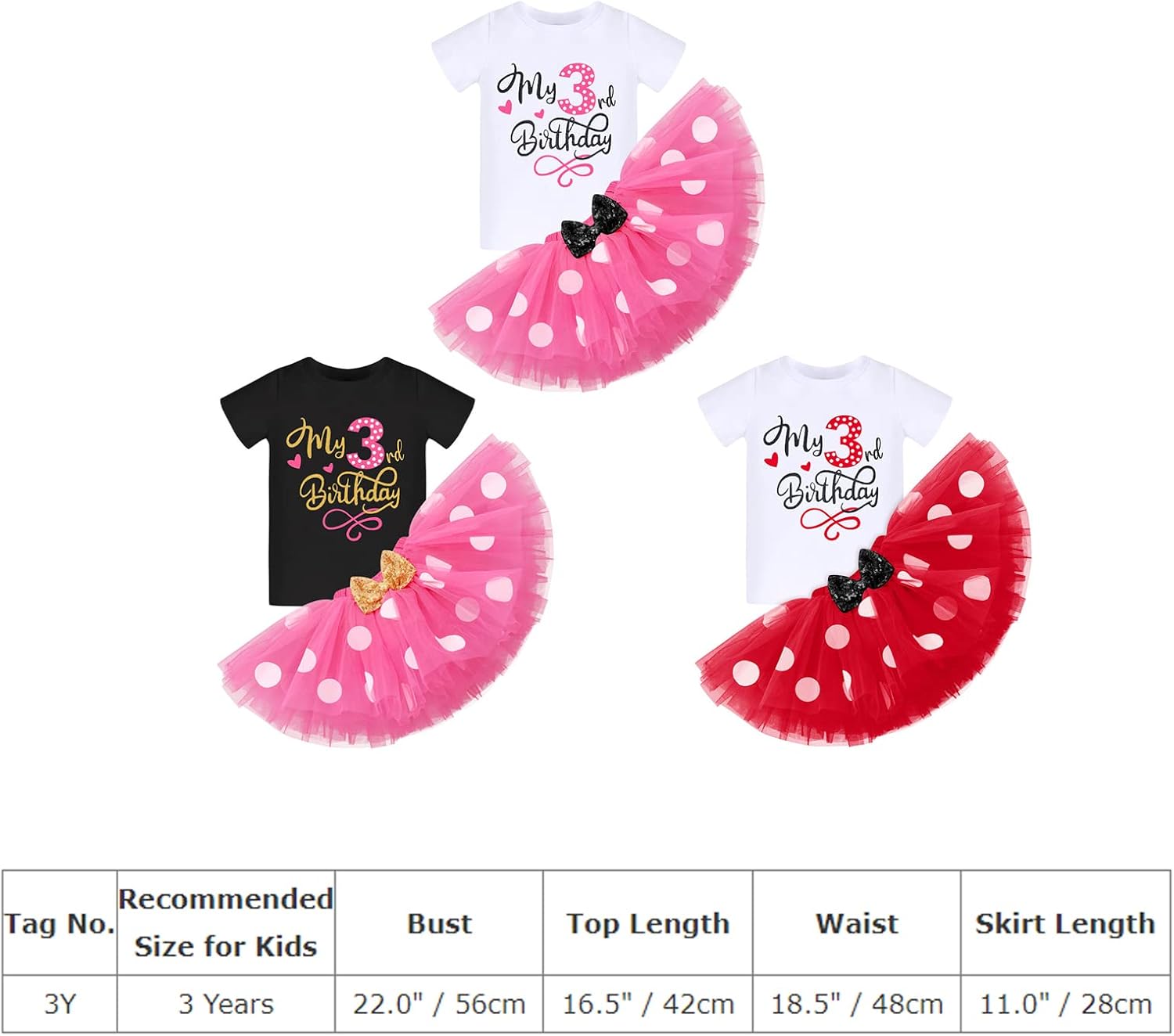 IDOPIP 3rd Birthday Girl Outfit Baby Shirt Polka Dots Tutu Skirt Ear Headband for 3 Year Old Princess Cake Smash Photo Prop - Image 6