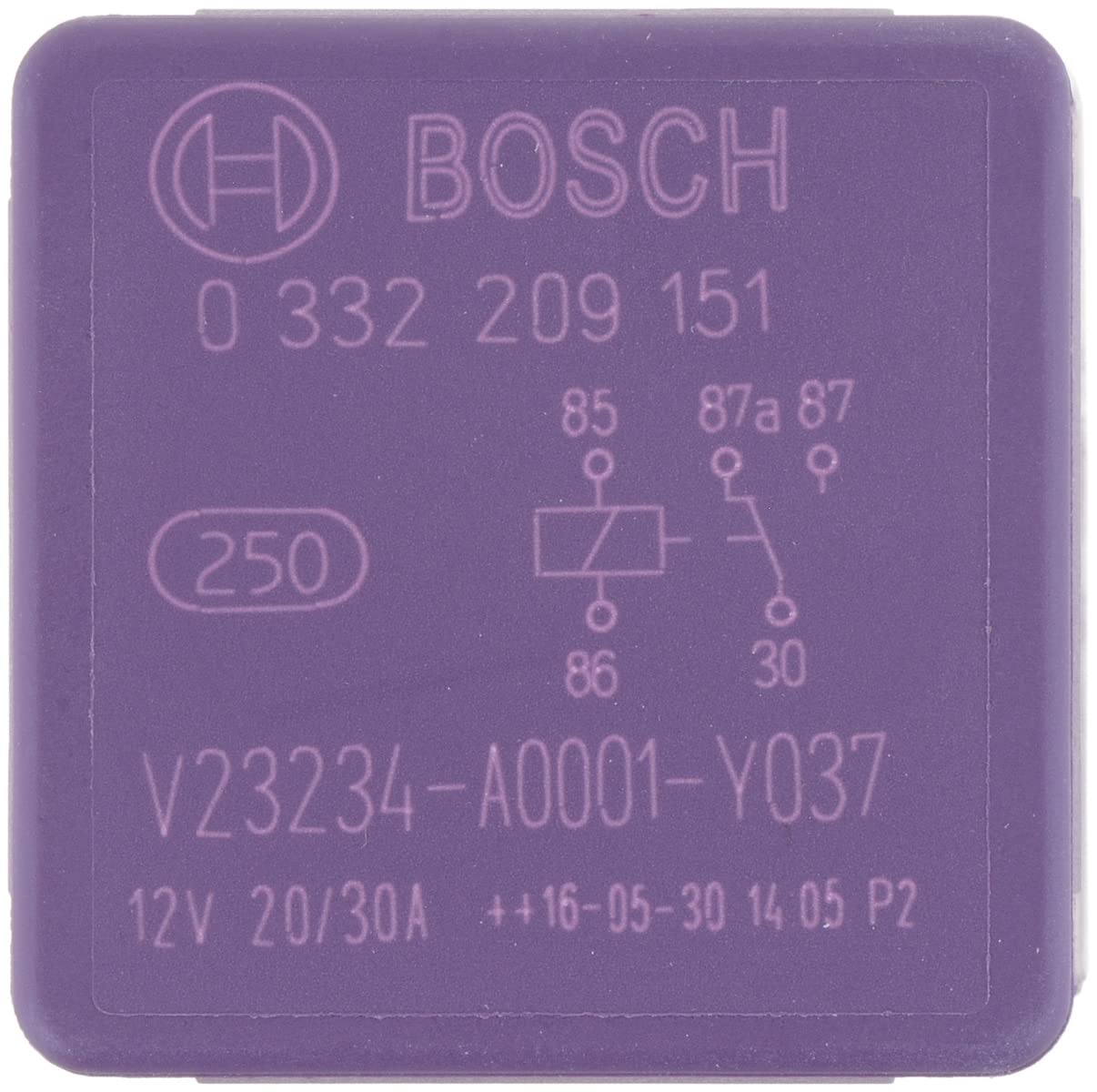 Bosch 0332209151 Mini przekaźnik 12 V 30 A, IP5K4, temperatura robocza od -40 stopni do 100 stopni C, przekaźnik 5-pinowy