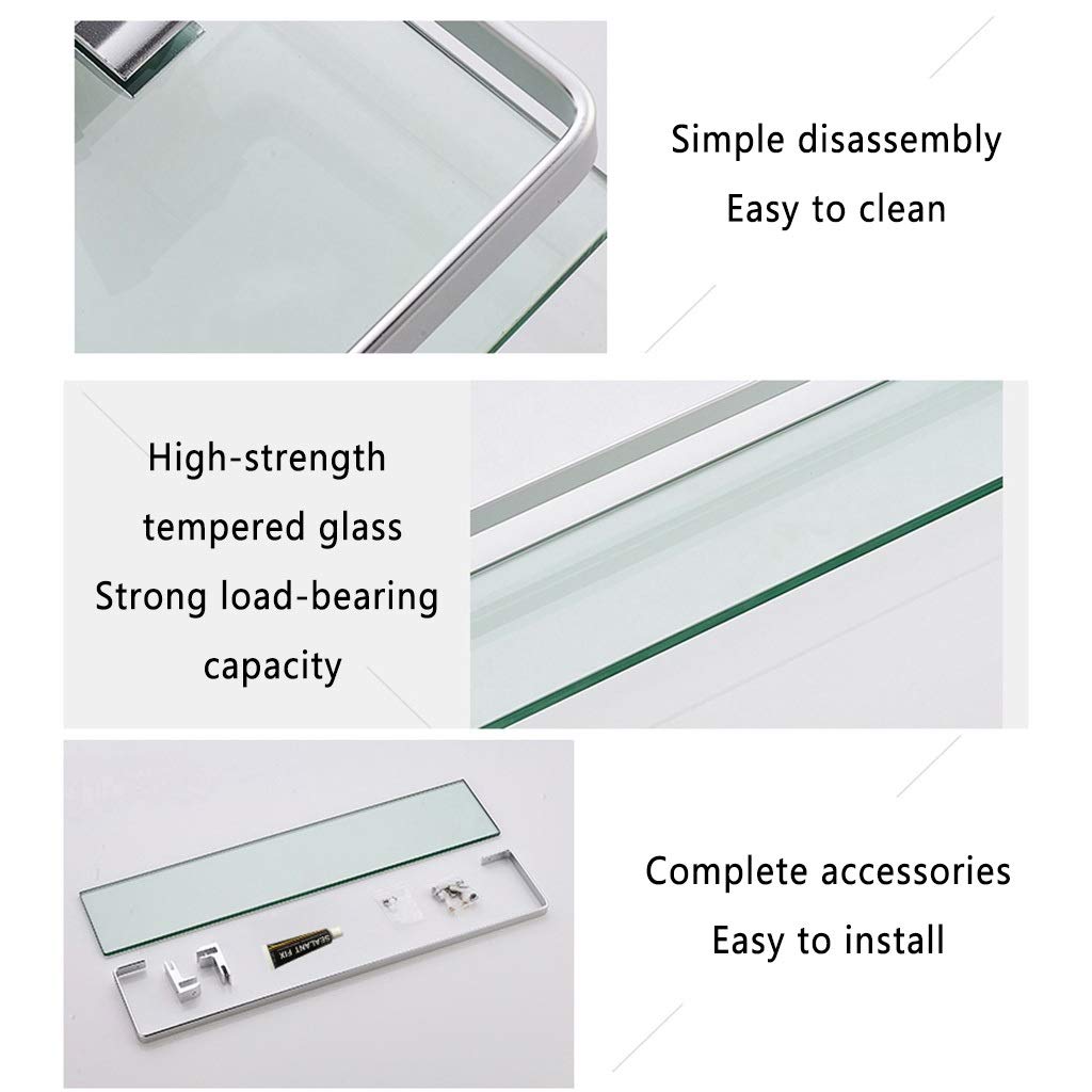 Estante De Baño De Vidrio, Estante De Almacenamiento para Baño Y Ducha, Estante De Especias De Cocina Montado En La Pared, Instalación Sin Perforaciones(Estilo 1-50Cm)