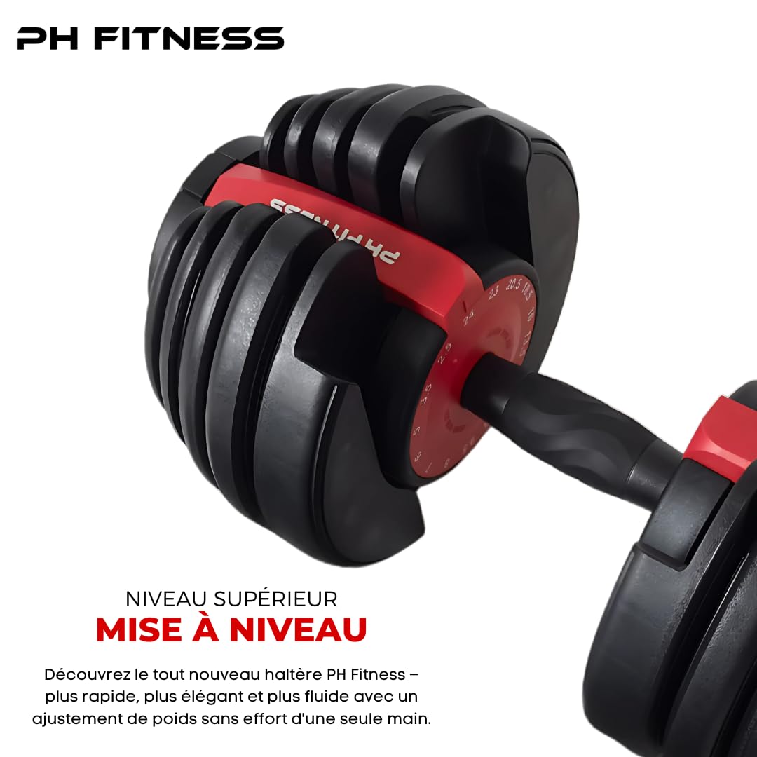 Ensemble haltères 20kg réglables 2-en-1, rouge/noir, fitness maison, entraînement musculaire