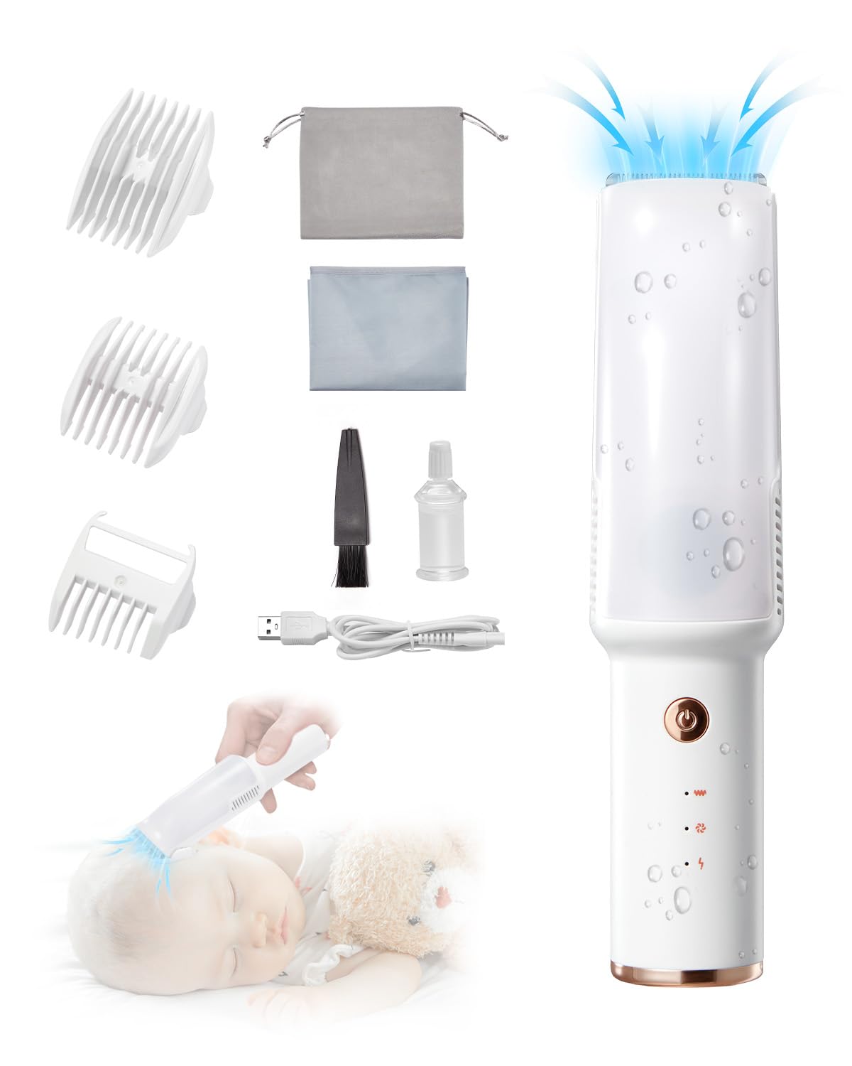 JFHID Baby Hair Clippers with Vacuum, Ultra Quiet Baby Hair Cutting Kit Silent Clippers Kids Clippers for Beginner,Waterproof Baby Grooming Kit for