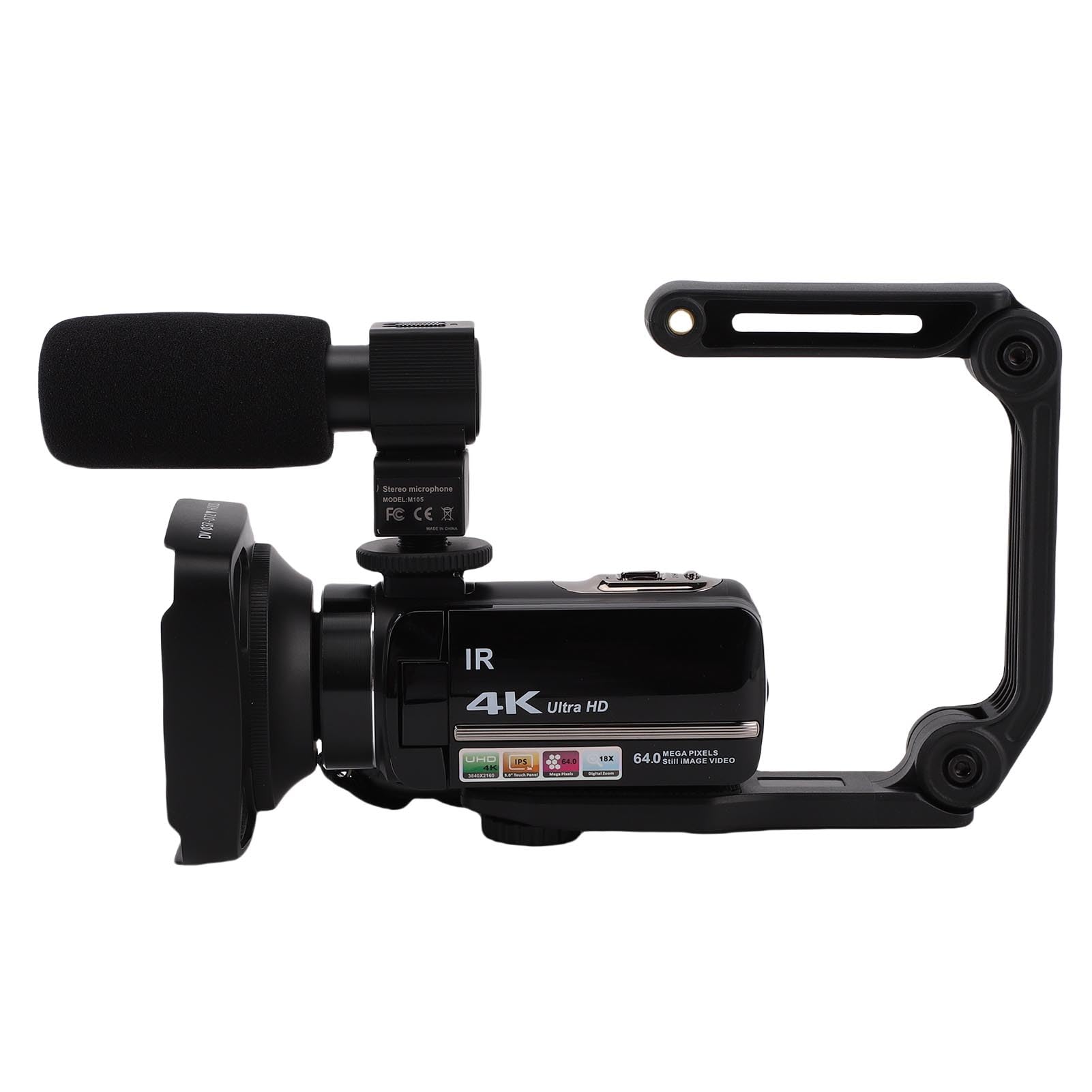 Asixxsix Caméra Vidéo, Caméscope 4K Ultra HD, Résolution 64 MP, Zoom Numérique 18X, Caméra Vlog avec Stabilisateur Portable, Microphone Externe pour Les Créateurs de Contenu