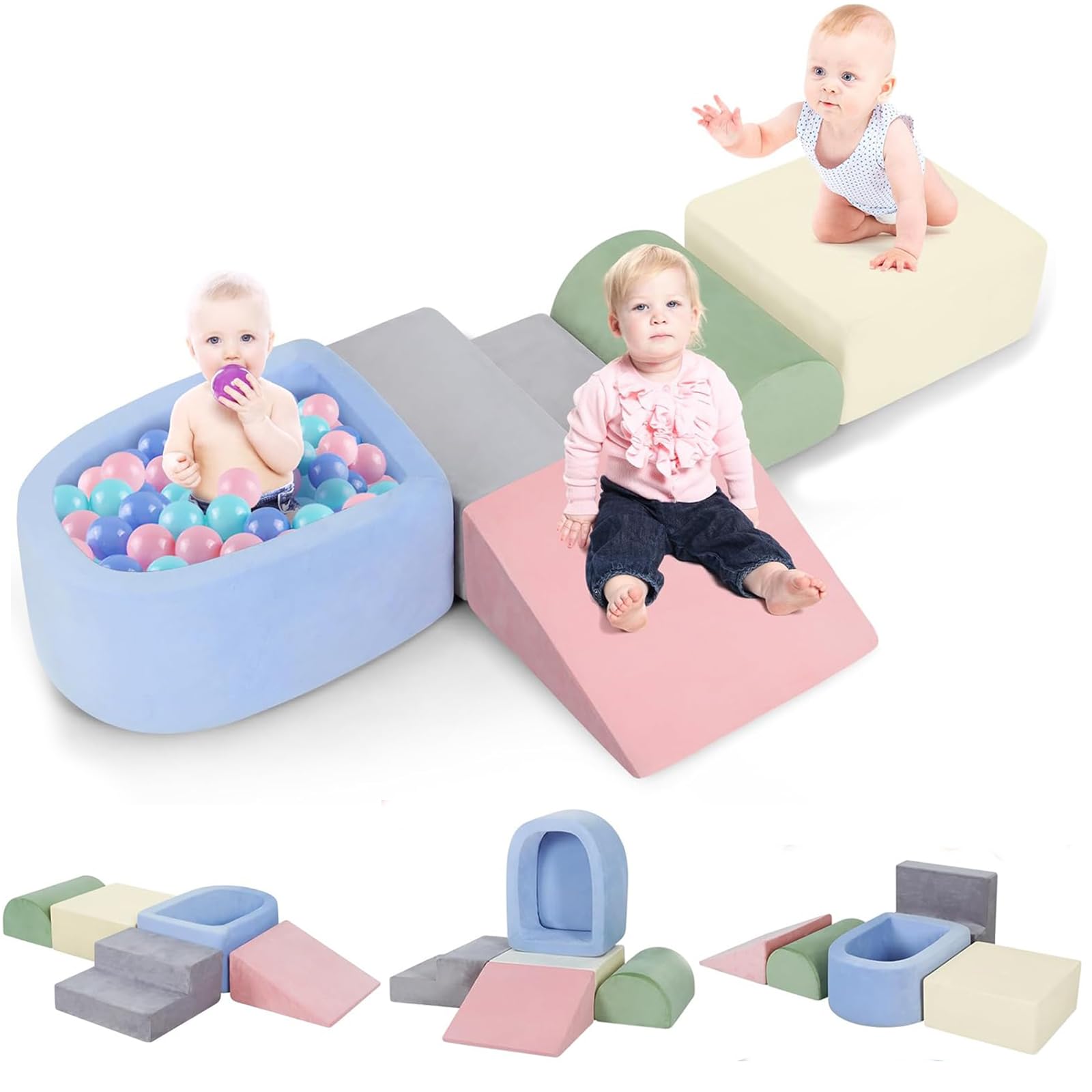 whiffee Climbing Toys for Toddlers 1-3, Foam Climbing Blocks with Ball Pit