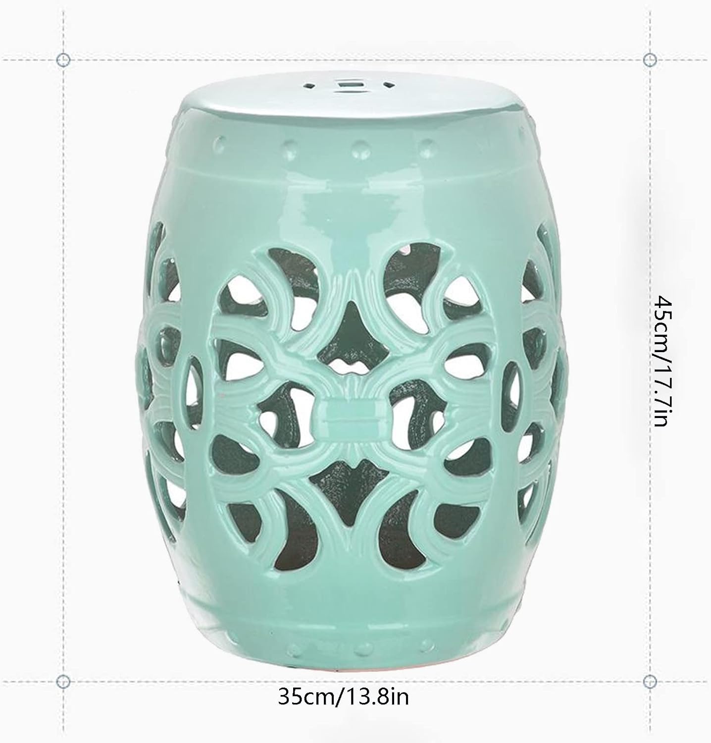 Drum Stool,Garden Stool, Decorative Ceramic Garden Stool, Glazed Hollow Ceramic Drum Stool, Suitable for Living Room, Balcony, Garden, Etc(Green)
