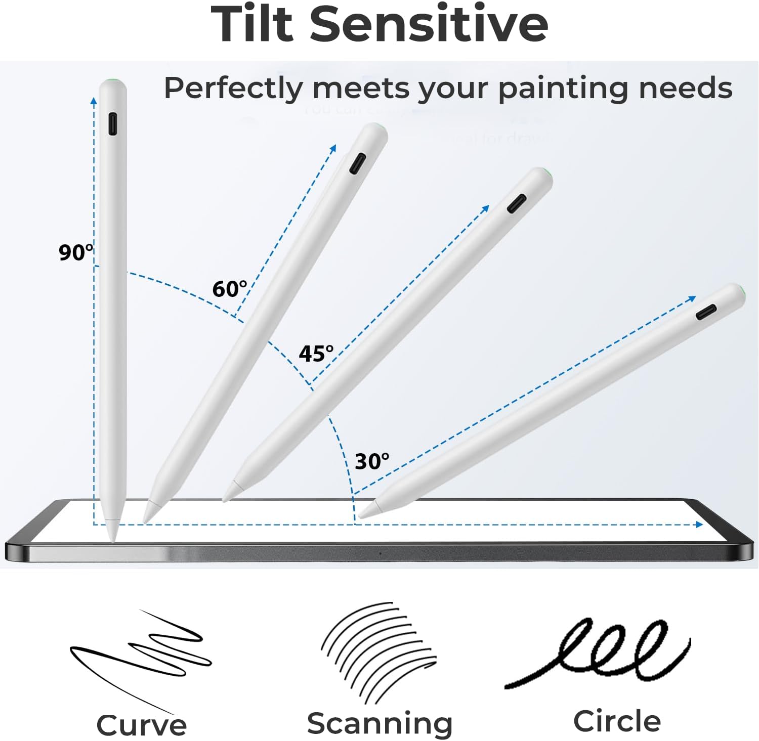 Stylus Pencil for Apple iPad 11th &10th, Fast Charging Stylus Pen with Magnetic Palm Rejection, Tilt Sensitivity for iPad 9/8/7/6th, iPad Air 4/5/6/7th & iPad mini 5/6, White image 4