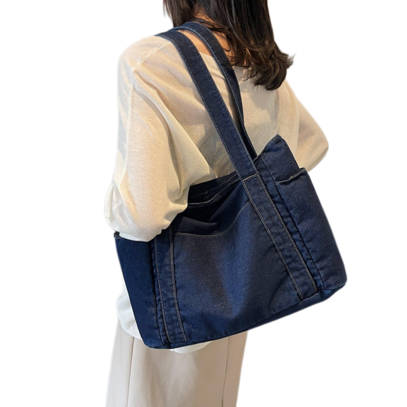 Beauty Case Borsa da Jeans Donna Casual, Tote Crossbody in Denim Leggero con Grande Stoccaggio per Uso Quotidiano-Blue