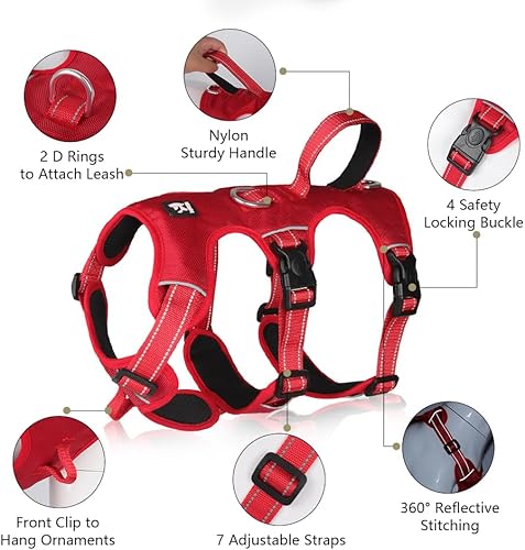 Miniatura 9 de FEimaX Arnés para perro, chaleco acolchado suave sin tirones para perro con 3 clips para la correa y asa de fácil control, reflectante, ajustable,