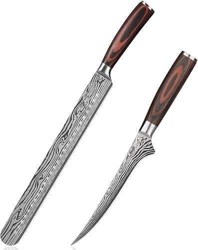 Sunnecko Cuchillo deshuesador de 6 pulgadas para cortar carne, cuchillo de tallar de 12 pulgadas para carne, acero al carbono alemán con mango de