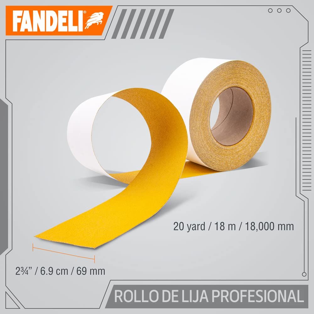 Fandeli | Rollo de Papel de Lija de Larga Duración | Ideal para Lijar Madera | Hoja Continua Autoadhesiva (Grano 80)