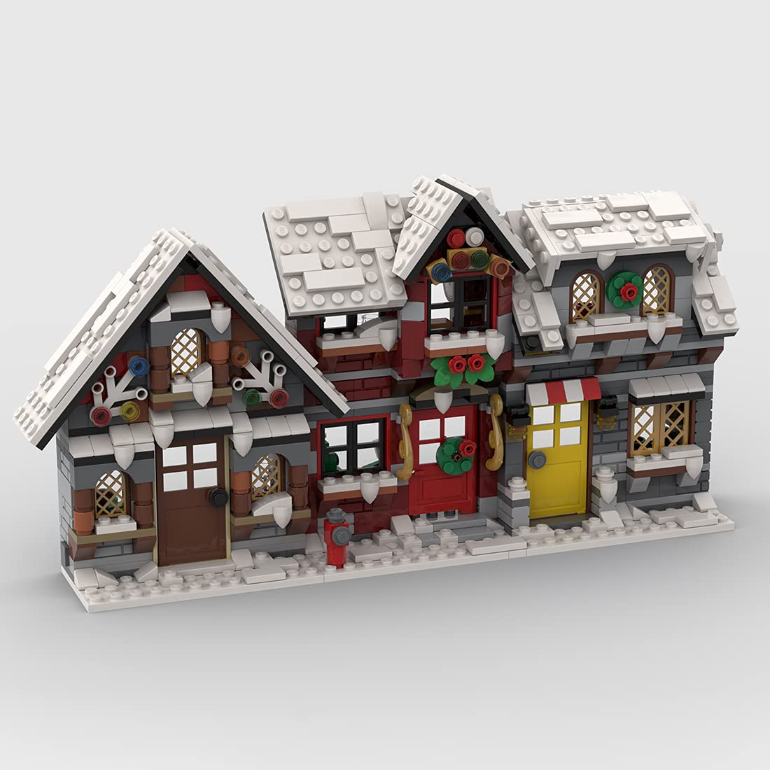 Set modulare per casette invernali di Natale, tre piccole case invernali, serie di mattoncini da costruzione (822 pezzi)
