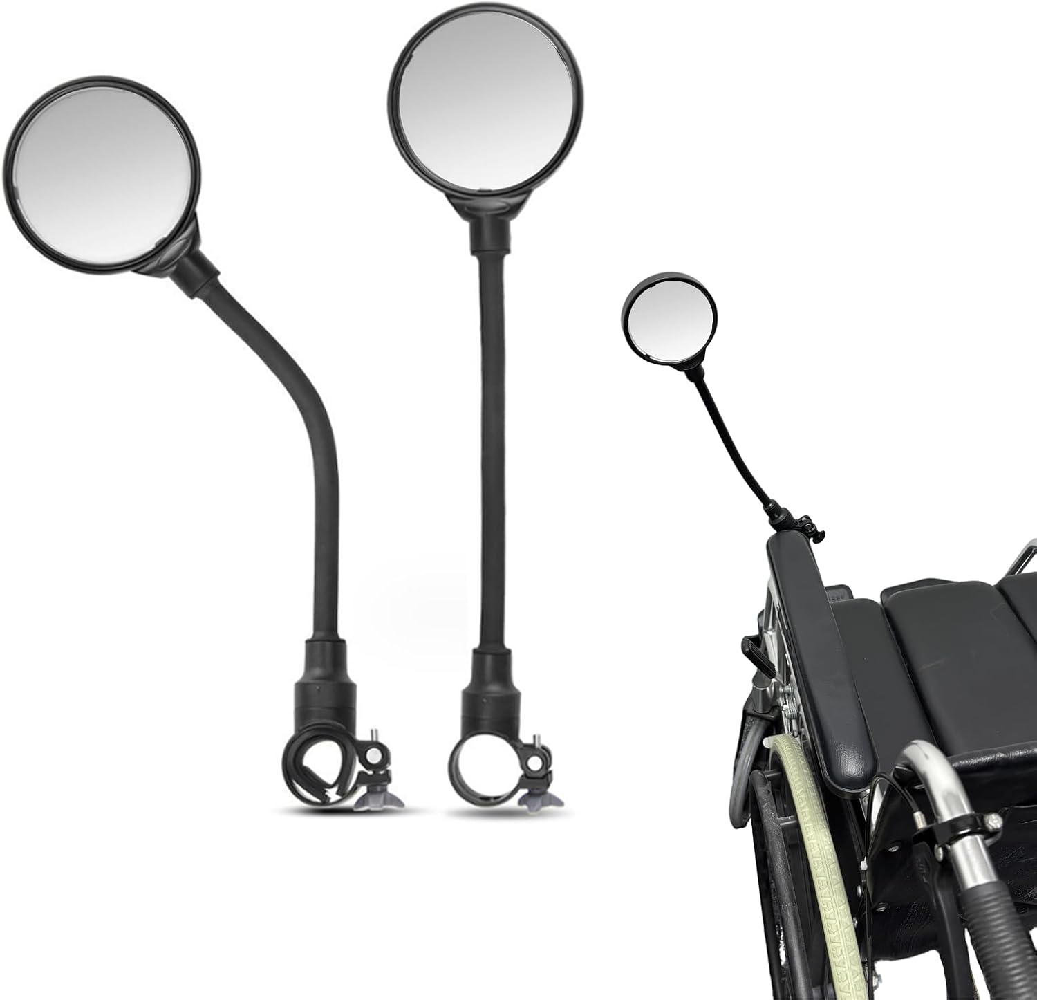Wheelchair Rear View Mirrors, 360° Rotating Telescopic Wide Angle Rearview Mirror for Wheelchair & Mobility Scooter, 2 PCS
