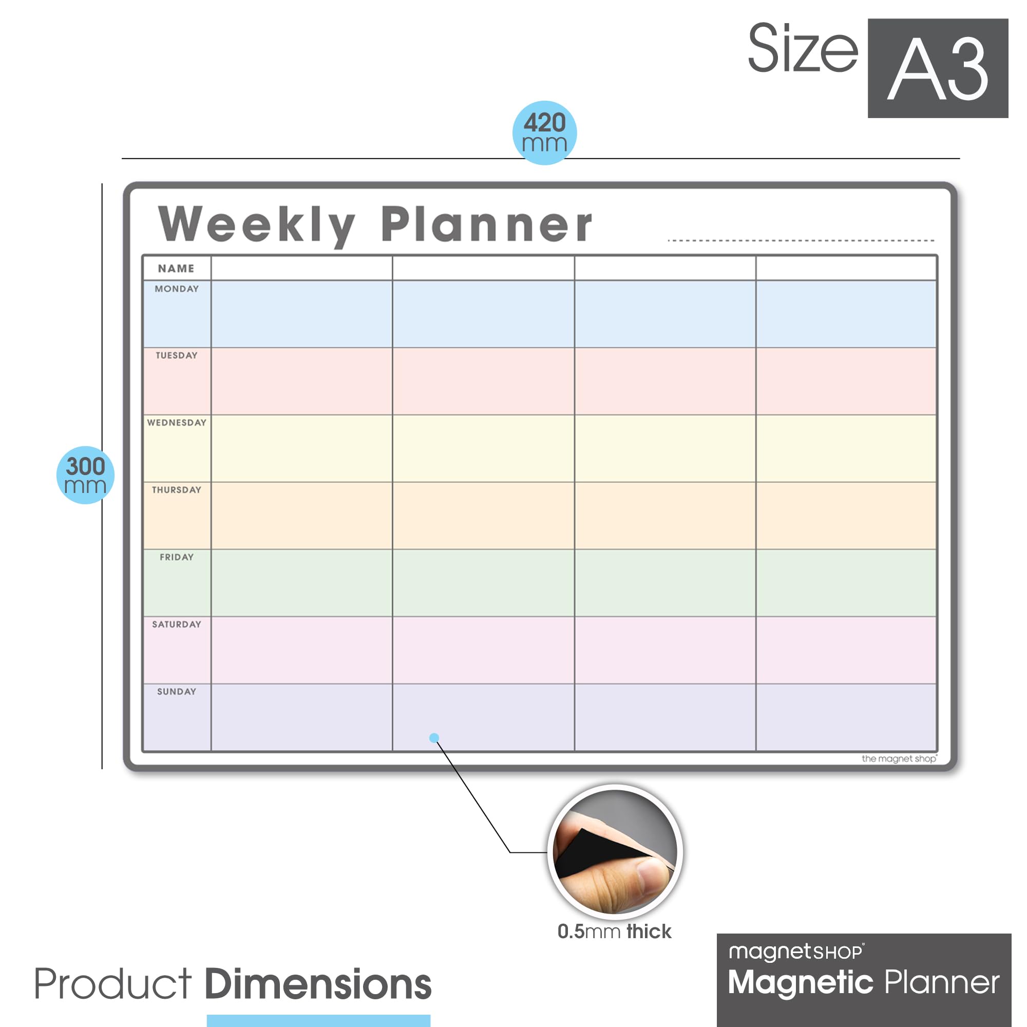 TMS Agenda semanal magnética A3 | Pizarra blanca personalizable para tareas y planificación de comidas | 4 bolígrafos magnéticos 42x30cm