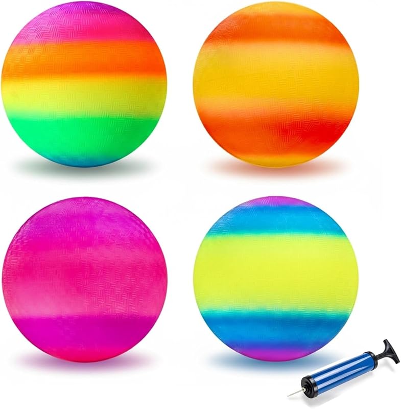 Playground Balls 4 Pack - 8.5 Inch for Kids Outdoor Dodgeball Kickball Handball Game with Hand Pump