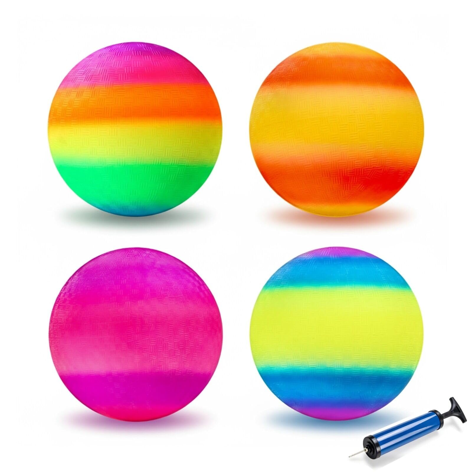 INTOWIND Playground Balls 4 Pack - 8.5 Inch for Kids Outdoor Dodgeball Kickball Handball Game with Hand Pump