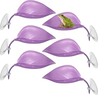 Reptile Leaf Resting Platform with Suction Cups Purple 6Pcs | Tree Frog Tank Leaf Decorations Frog Habitat Leaves for Geckos, Tortoise, Chameleons and Other Small Reptiles