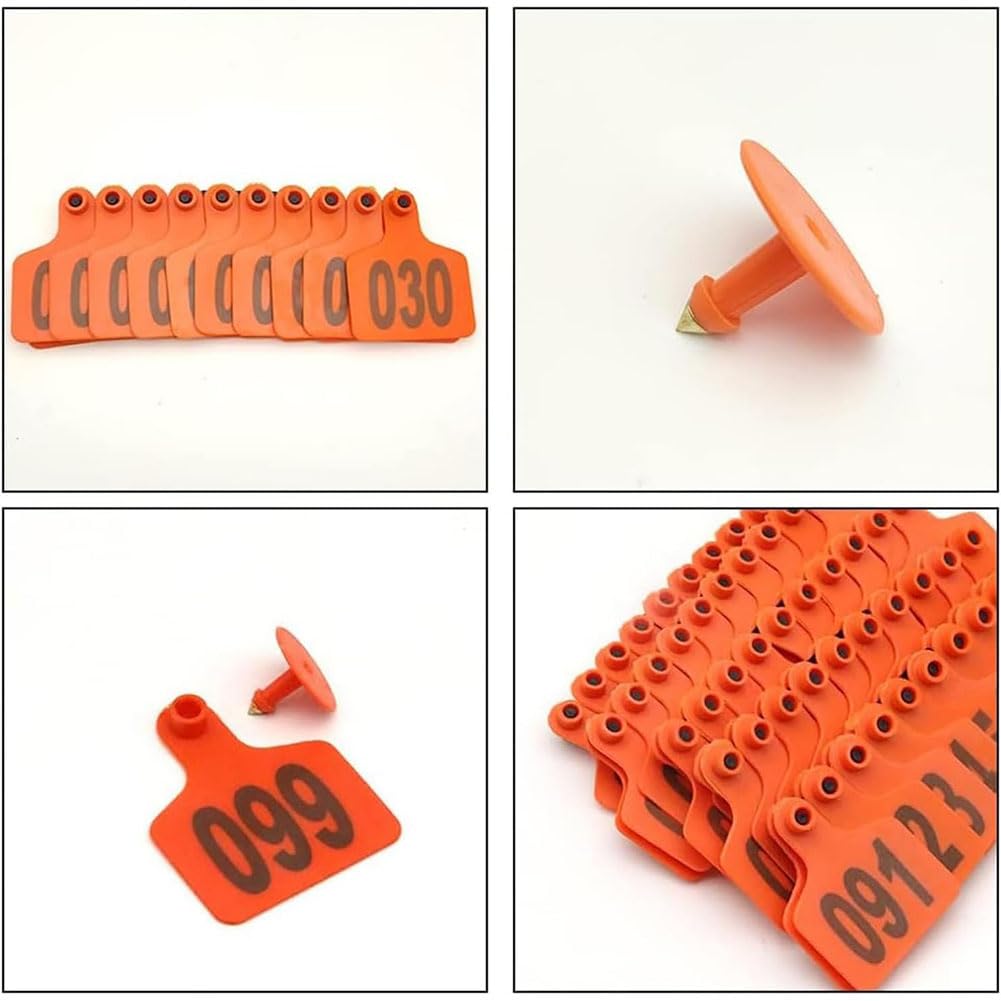 Plastikowe nauszniki dla zwierząt gospodarskich, plastikowe zawieszki do uszu dla bydła 60 x 75 mm, wielokolorowe, numerowane od 001 do 2000, opakowanie 100 (żółty, 001-100)