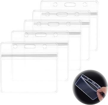 Siqian Plastic Card Holder for Lanyard, 5 PCS ID Card Holders, Transparent Id Holder Clear Card Holder Waterproof Name Tag Badge ID Badge Card Double Sided Lanyard Card Holder for Office School