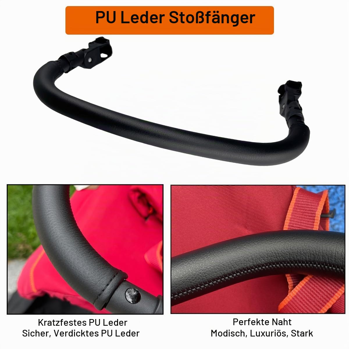 Kinderwagen-Zubehör, Stoßstange für GB Pockit+ / Cybex Libelle Kinderwagen – verstellbare Armlehne aus PU-Leder (große Größe)