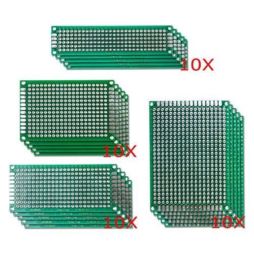 Frentaly Total 40 PCS 10pcs 2x8cm, 10pcs 3x7cm, 10pcs 4x6cm, 10pcs 5x7cm Mixed Double Dual Sided Side DIY Prototype Circuit Breadboard PCB Universal Board(G)