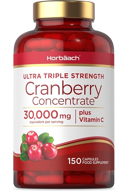 Cranberry Capsules 30,000 mg | High Strength | 150 Concentrate Pills | Ultra Triple Strength Cranberry Extract Complex with Vitamin C | by Horbaach
